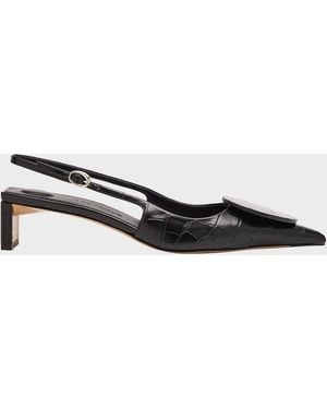 Jacquemus Les Slingbacks Croc-Embossed Leather Pumps - Black