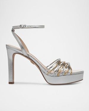 Veronica Beard 100Mm Beverlee Metallic Leather Platform Sandals - White