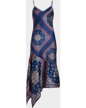 Cami NYC Becky Printed Silk Lace-Trim Midi Dress - Blue