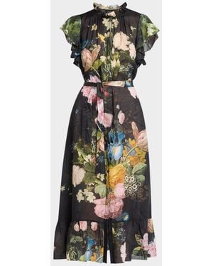 Cynthia Rowley Floral-Print Ramie Kaftan - White
