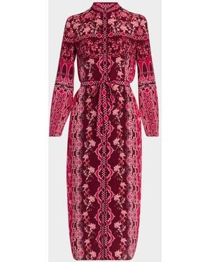 Saloni Molly Printed Long-Sleeve Dress - Red