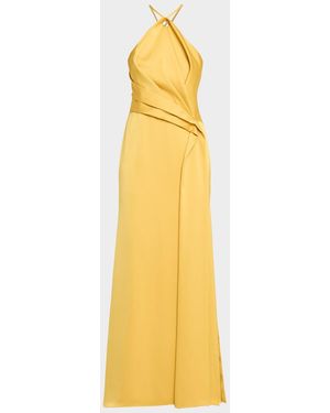 Aidan Mattox Draped Crepe Back Satin Halter Gown - Metallic