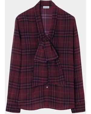 Burberry Rhiannon Check Silk Blouse - Purple