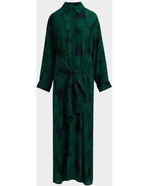 Essentiel Antwerp Kamila Tie-Waist Maxi Shirtdress - Green