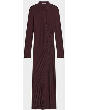Helmut Lang Stretch Jersey Twisted Shirt Dress - Purple
