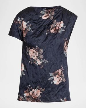Erdem Draped Floral Crushed Satin Top - Blue