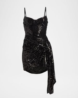 Area Draped Sequin Mini Bustier Dress - Black