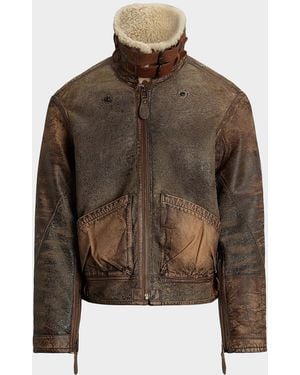 Polo Ralph Lauren Apos;S Shearling-Lined Leather Bomber Jacket - Brown