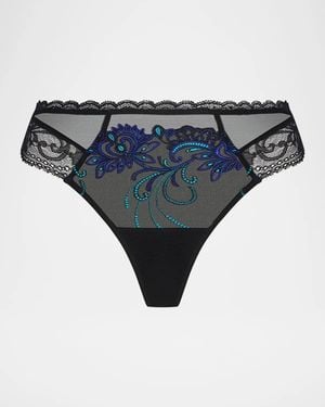 Lise Charmel Embroidered Lace & Tulle Thong - Blue