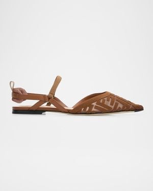 Fendi Colibri Lite Ff Monogram Mesh Slingback Flats - Brown