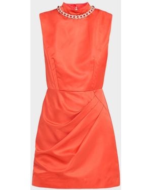 Saloni Floral Embellished Satin Mini Dress - Red