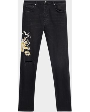 Amiri Dragon Repair Slim-Fit Distressed Denim Jeans - Blue