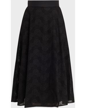 Akris Orbit Broderie Anglaise Midi Skirt - Black