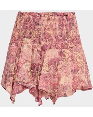 Isabel Marant Ceiva Smocked Silk Handkerchief Mini Skirt - Red