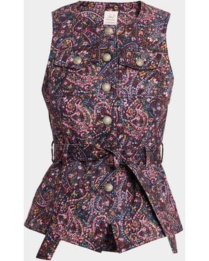 Cinq À Sept Reenee Belted Paisley Denim Vest - Purple