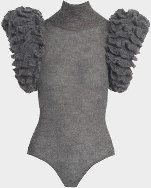 Alaïa Mohair-Blend Padded Cap-Sleeve Bodysuit - Gray