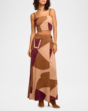 Ramy Brook Jeannie Patchwork Faux Suede Skirt - Orange
