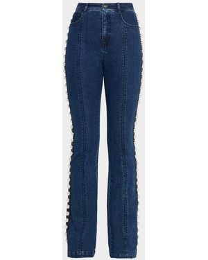 Cinq À Sept Pearl-Embellished Slim Flare Jeans - Blue