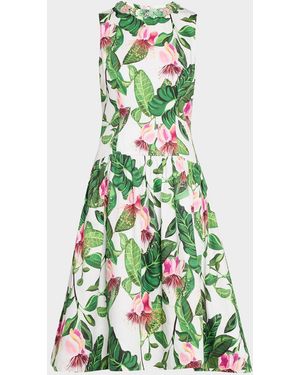 Teri Jon Tropical Floral Cotton Midi Dress - Green