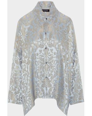 Eskandar Wide Longer Back Chinese Collar Shirt - Gray