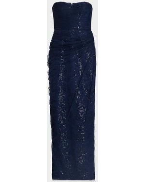 THEIA Mal Beaded Lace Strapless Gown - Blue