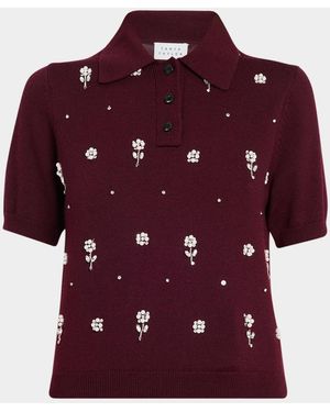 Tanya Taylor Embellished Wool Collared Top