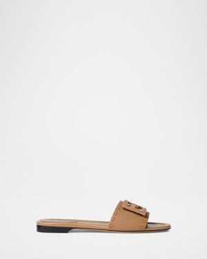 Fendi Baguette Ff Leather Buckle Flat Slide Sandals - Multicolor