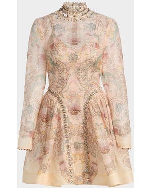 Zimmermann Rebellion Baroque-Printed Linen-Silk Minidress - Natural