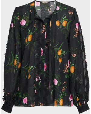 Kobi Halperin Ren Floral-Print Cutout Blouse - Black