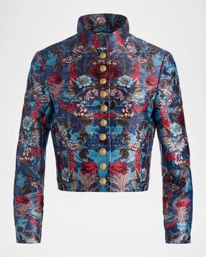 Alice + Olivia Emerson Floral Jacquard Military Jacket - Blue