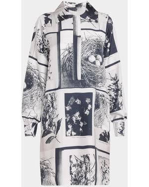 Libertine Nest-Print Silk Twill Posh Shirtdress - White