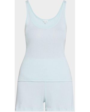 Skin Ribbed Pima Cotton Tank & Shorts Pajama Set - Blue