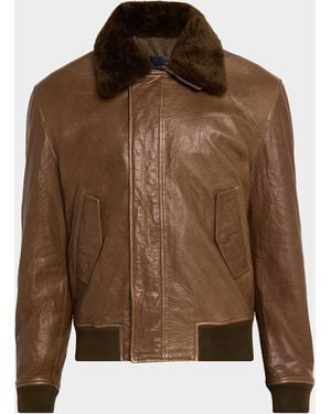 Jonathan Simkhai Apos;S Anderson Shearling-Collar Leather Jacket - Brown