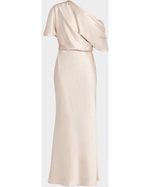 Amsale Draped Satin One-Shoulder Gown - Natural
