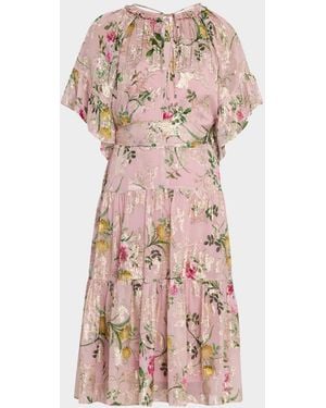 Kobi Halperin Chase Tiered Floral-Print Fil Coupe Dress - Pink