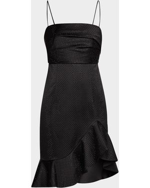 Emanuel Ungaro Sleeveless Rhinestone Satin Dress - Black