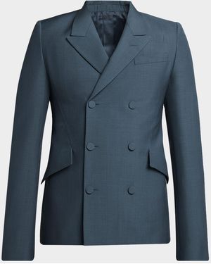 McQueen Apos;S Wool Double-Breasted Peak Lapel Sport Coat - Blue