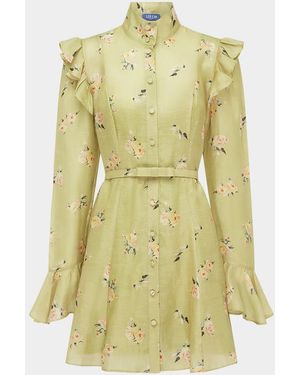 LEO LIN Kristy Ruffle-Trim Floral Mini Dress - Green