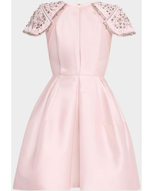 Dice Kayek Embroidered-Shoulder Fit-&-Flare Dress - Pink
