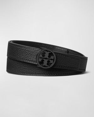 Tory Burch Miller 1" Pebbled Leather Belt - Black