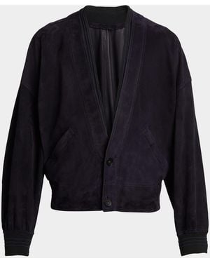Versace Apos;S V-Neck Leather Blouson - Blue