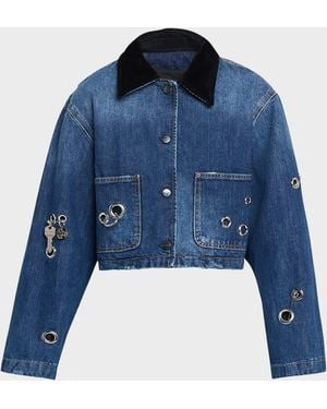 Marc Jacobs Grommet Denim Crop Utility Jacket - Blue