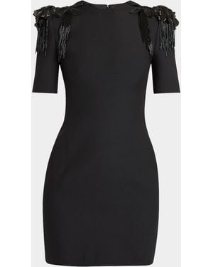 Valentino Garavani Embroidered Strong-Shoulder Crepe Mini Dress - Black