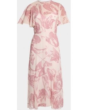 Erdem Floral-Print Silk Voile Midi Dress - Pink