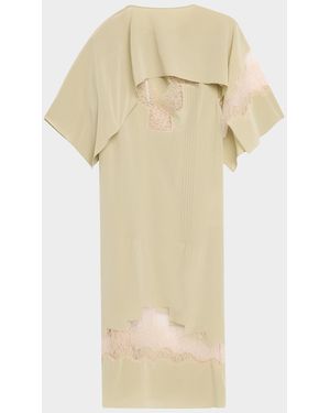 Ferragamo Lace-Inset Envers Silk Capelet Midi Dress - Natural