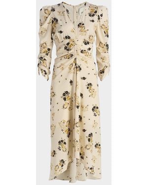 Isabel Marant Albini Floral Silk Midi Dress - Natural