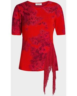 Erdem French Frayed Jacquard Knit Top - Red