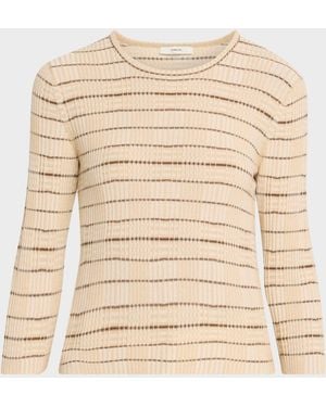 Vince Plaid Elbow-Sleeve Sweater - Natural