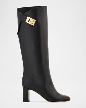 Ferragamo 70Mm Elli Leather Knee-High Boots - Black