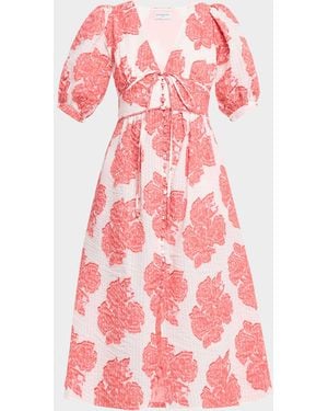 Evi Grintela River Seersucker Fil Coupe Empire Midi Dress - Pink